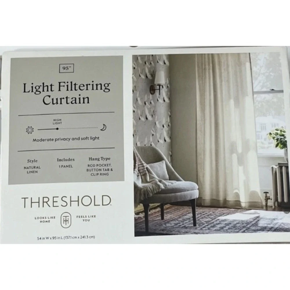 Threshold 100% Linen Light Filtering Curtain Panels 54x95 Natural Beige 2pc